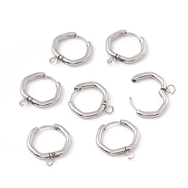 

PandaHall 201 Stainless Steel Hoop Earring Findings, with 316 Stainless Steel Pin and 304 Stainless Steel Horizontal Loops, Hexagon...