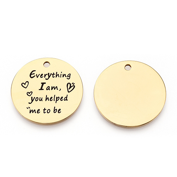 

PandaHall 201 Stainless Steel Pendants, Flat Round with Word, Golden, 30x1.5mm, Hole: 2mm 201 Stainless Steel Flat Round