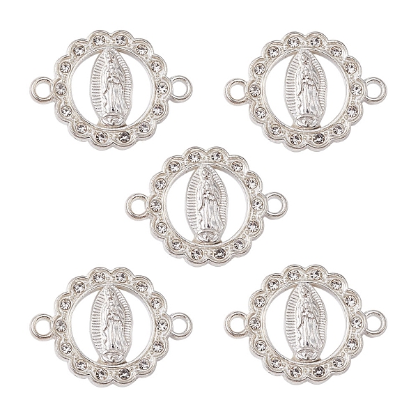 

PandaHall Flat Round Alloy Connector Charms, Religion Virgin Mary Links, with Crystal Rhinestone, Nickel, Silver, 20x17x2mm, Hole: 1.6mm...