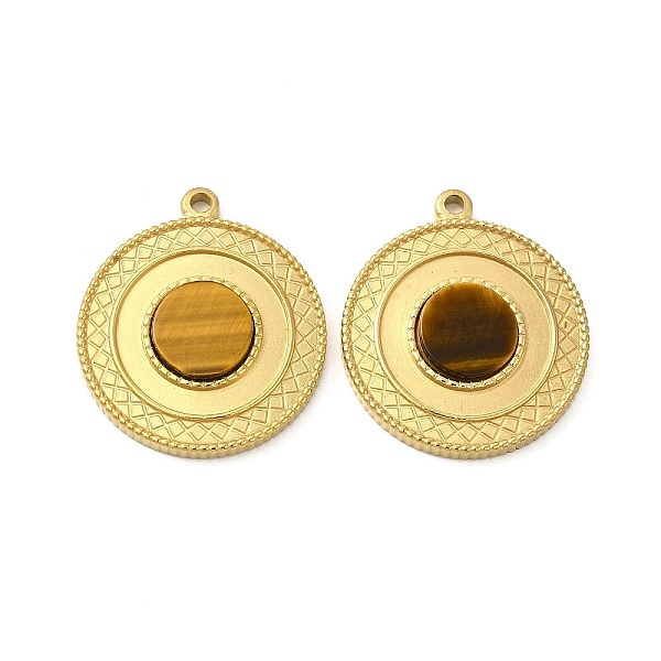 

PandaHall Natural Tiger Eye Pendants, Flat Round Charms, with Vacuum Plating Real 18K Gold Plated 201 Stainless Steel Findings...