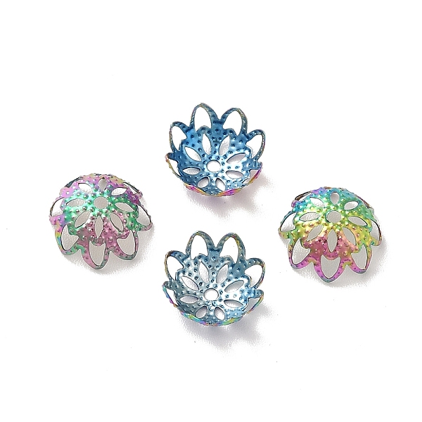 

PandaHall Ion Plating(IP) 304 Stainless Steel Flower Fancy Bead Caps, Multi-Petal, Rainbow Color, 10x9x4.5mm, Hole: 1mm 304 Stainless Steel