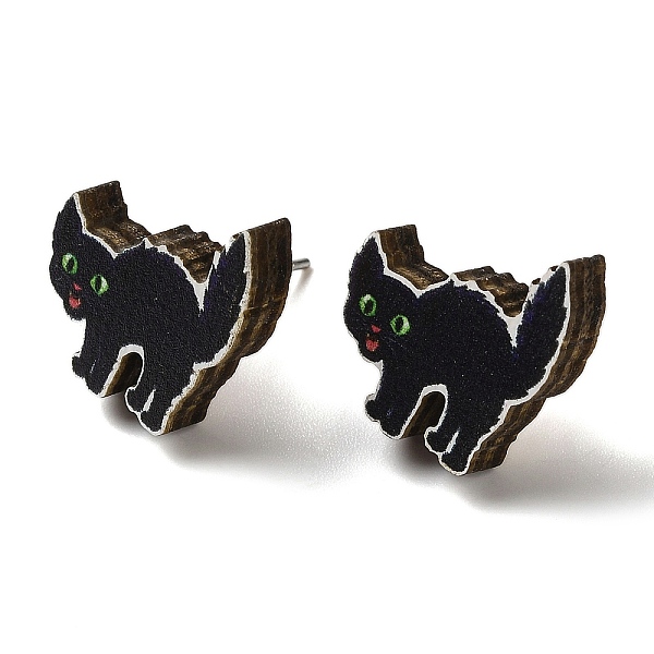 

PandaHall Wood Stud Earrings, with 316 Surgical Stainless Steel Pin, Halloween Theme, Black, Cat Shape, 13.5x15mm Wood Cat Shape Black