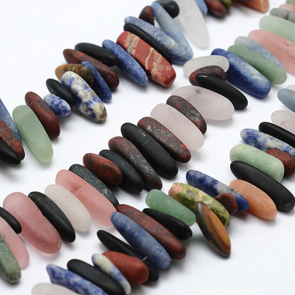 

PandaHall Natural & Synthetic Mixed Gemstone Bead Strands, Chips, Frosted, 16~26x4~7x5~6mm, Hole: 1mm, 16.14 inch Mixed Stone Chip