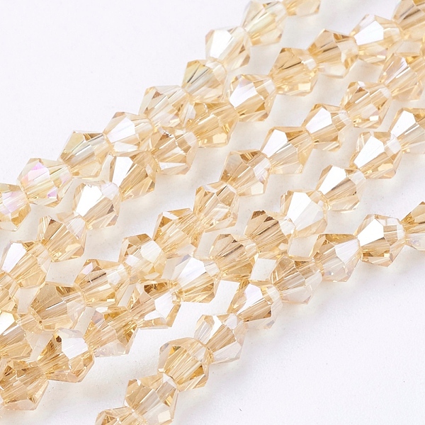 

PandaHall Glass Beads Strands, AB Color Plated, Faceted, Bicone, Goldenrod, 4x4mm, Hole: 1mm, about 92~96pcs/strand, 13.78~14.37 inch Glass..., Gold