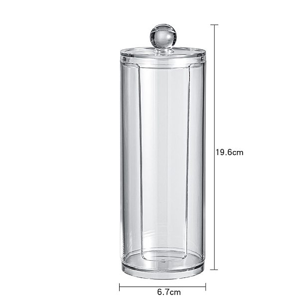PandaHall Transparent Plastic Storage Box, for Cotton Swab, Cotton Pad, Beauty Blender, Column, Clear, 6.7x19.6cm Plastic Column Clear