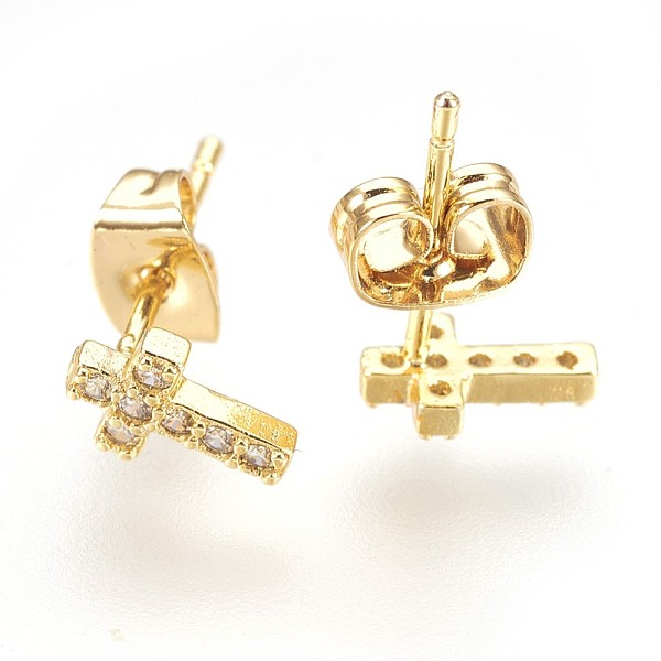 

PandaHall Brass Ear Studs, with Cubic Zirconia, Lead Free & Cadmium Free & Nickel Free, Cross, Clear, Golden, 8x5x1.5mm, Pin: 0.8mm Cubic...