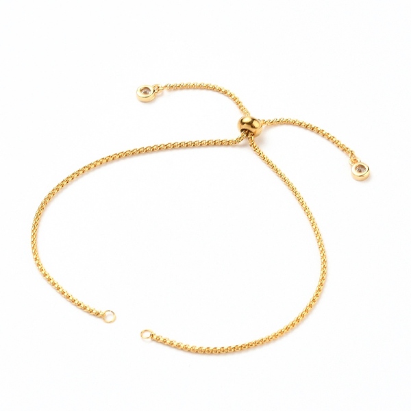

PandaHall Adjustable 304 Stainless Steel Box Chain Slider Bracelet/Bolo Bracelets Making, with Brass Cubic Zirconia Charms, Golden, Single...