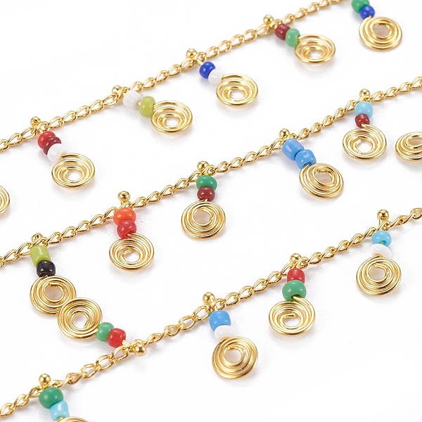 

PandaHall 3.28 Feet Handmade Brass Curb Chains, with Glass Seed Beads, Soldered, Real 18K Gold Plated, Long-Lasting Plated, Vortex, Colorful...