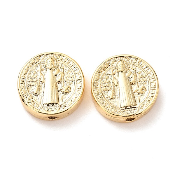 

PandaHall Brass Beads, Long-Lasting Plated, Flat Round with Saint, Real 18K Gold Plated, 14x4mm, Hole: 1.8mm Brass Flat Round