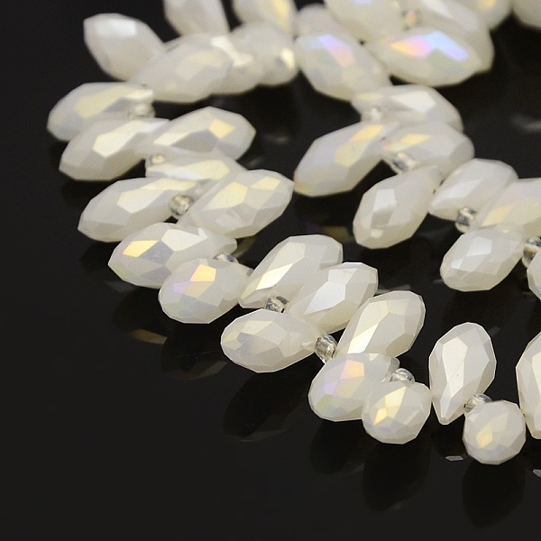 

PandaHall Faceted Teardrop Electroplate Glass Pendants Beads Strands, Top Drilled Beads, AB Color Plated, White, 12x6mm, Hole: 1mm, about...