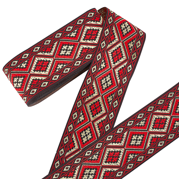 

PandaHall 7M Ethnic Style Embroidery Polyester Ribbons, Jacquard Ribbon, Tyrolean Ribbon, Garment Accessories, Rhombus Pattern, Dark Red, 2..., Brown