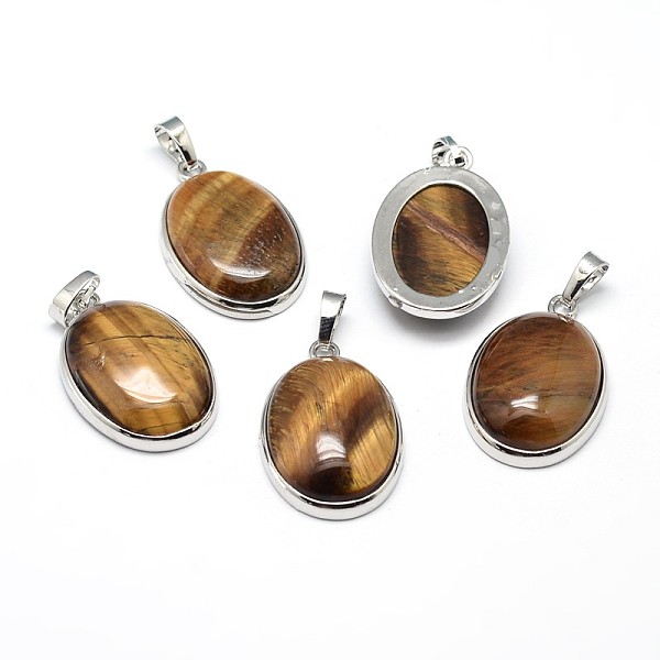 

PandaHall Oval Platinum Plated Brass Natural Tiger Eye Pendants, Cadmium Free & Lead Free, 31x20x7.5mm, Hole: 5x8mm Tiger Eye Oval