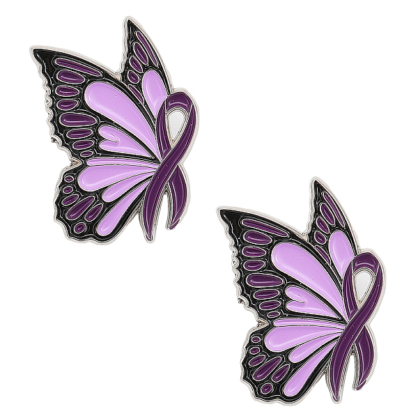 

PandaHall Butterfly with Ribbon Shape Enamel Pin, Platinum Alloy Awareness Brooch for Backpack Clothes, Purple, 30x21x1mm Alloy+Enamel...