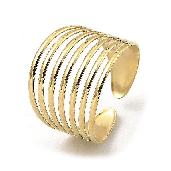 

PandaHall 304 Stainless Steel Open Cuff Rings, Multi Lines, Real 18K Gold Plated, US Size 10(19.8mm) 304 Stainless Steel