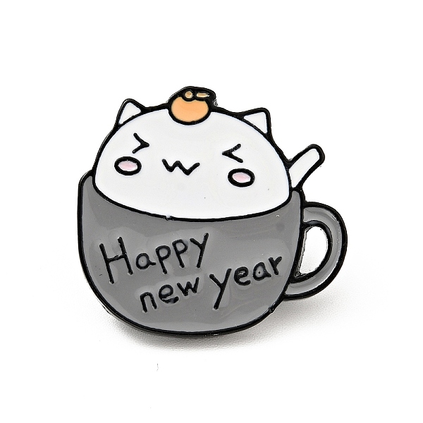 

PandaHall Coffee Cup Cat Enamel Pin, Word Happy New Year Alloy Badge for Backpack Clothes, Electrophoresis Black, Gray, 22.5x24.5x2mm...