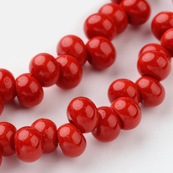 

PandaHall Teardrop Glass Bead Strands, Red, 6x4mm, Hole: 1.8mm, about 100pcs/strand, 15.3 inch Glass Teardrop Red