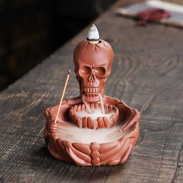 

PandaHall Porcelain Incense Burners, Halloween Skull Backflow Incense Holders, Home Office Teahouse Zen Buddhist Supplies, Indian Red...