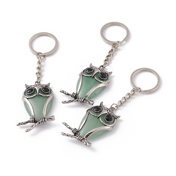 

PandaHall Owl Natural Green Aventurine Pendant Keychain, with Alloy & Iron Findings, 10cm Green Aventurine Owl