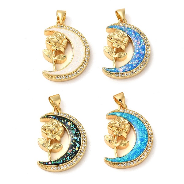 

PandaHall Rack Plating Brass Micro Pave Clear Cubic Zirconia Pendants, with Opal, Cadmium Free & Lead Free, Long-Lasting Plated, Real 18K..., Multicolor