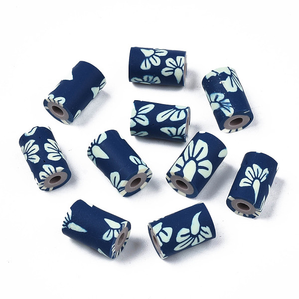 

PandaHall Handmade Polymer Clay Beads, Column with Jewelry Crafts Pattern, Marine Blue, 11x6~7.5mm, Hole: 2~3mm Polymer Clay Column