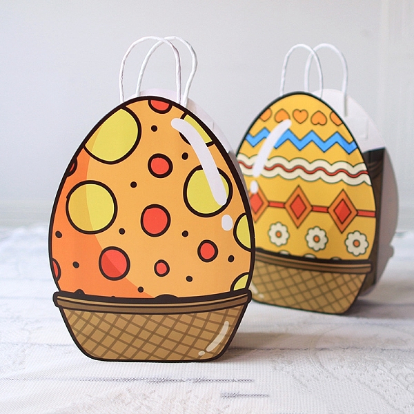 

PandaHall Easter Egg Shaped Paper Candy Packaging Bags with Handle, Flat Round, 28.3x21x1cm Paper Flat Round