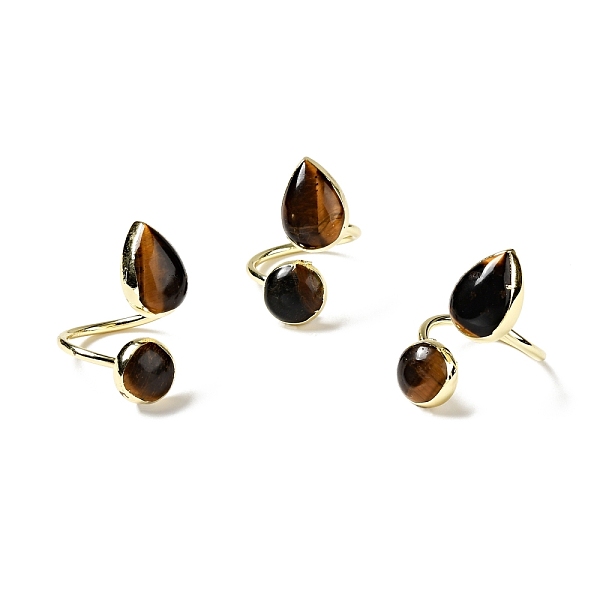 

PandaHall Natural Tiger Eye Teardrop Open Cuff Ring, Brass Jewelry for Women, Light Gold, Cadmium Free & Lead Free, US Size 9(18.9mm) Tiger...