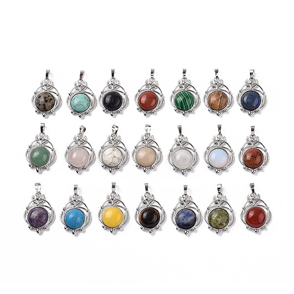 

PandaHall Natural & Synthetic Mixed Pendants, Half Round Charms, with Rack Plating Platinum Tone Brass Planet, 34x25x8mm, Hole: 8x5mm Mixed...