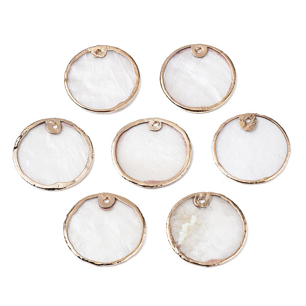 

PandaHall Natural Capiz Shell Pendants, with Golden Plated Brass Edge, Flat Round, BurlyWood, 19~20x1mm, Hole: 0.9mm Capiz Shell Flat Round..., Orange