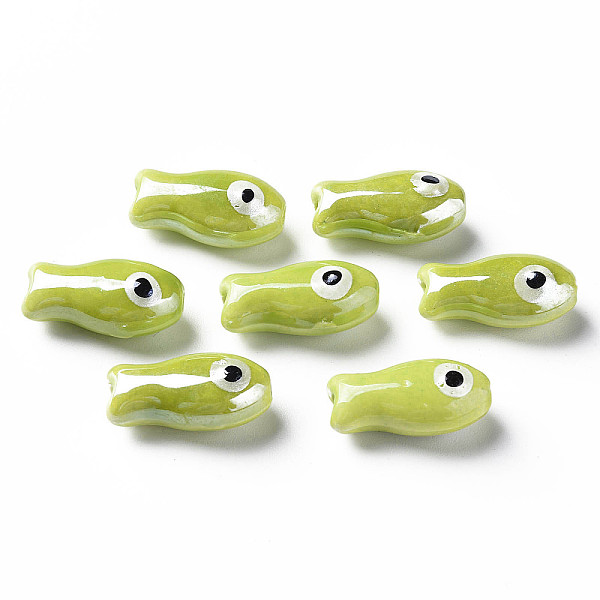 

PandaHall Handmade Porcelain Beads, Famille Rose Style, Fish, Yellow Green, 19.5x10x8mm, Hole: 2mm Porcelain Eye