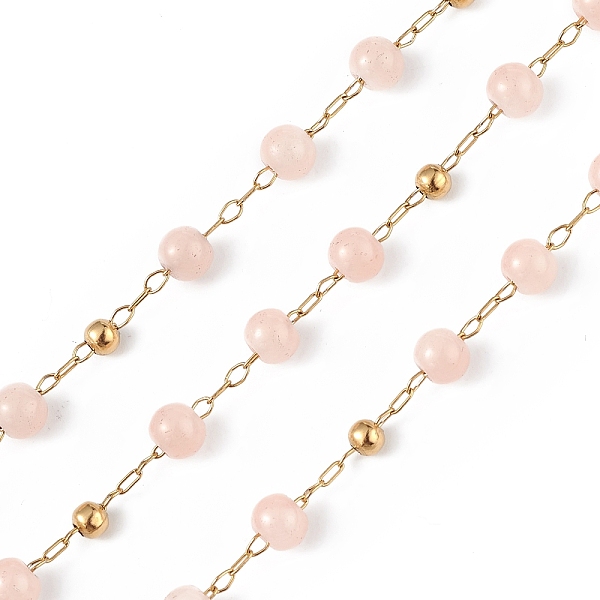

PandaHall Dyed Natural Jade Round Beaded Chain, with Golden 304 Stainless Steel Satellite Chains, Unwelded, with Spool, Pink, 2.5x1x0.3mm...