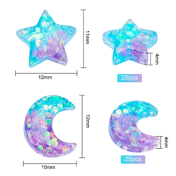 

PandaHall Olycraft 50Pcs 2 Style Resin Cabochons Accessories, with Paillette/Sequins, Mixed Shape, Mixed Color, 11~12x10~12x4mm, 25pcs/style..., Multicolor