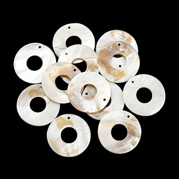 

PandaHall Natural Freshwater Shell Pendants, Donut Charms, Seashell Color, 39~39.5x3~4mm, Hole: 2mm Freshwater Shell Donut