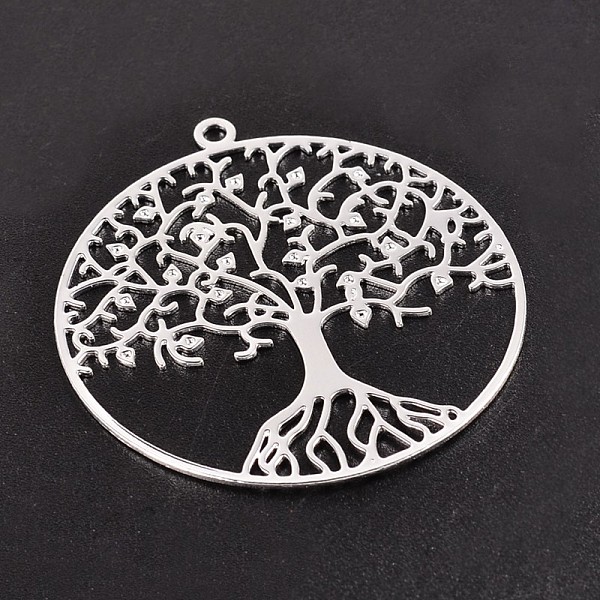 

PandaHall Filigree Tree of Life Brass Pendants, Silver Color Plated, 39x36x0.6mm, Hole: 2mm Brass Tree