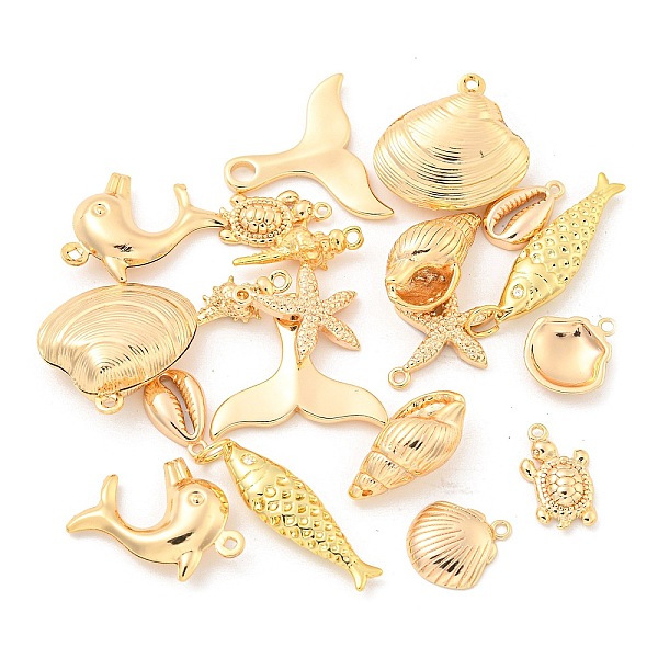

PandaHall SUNNYCLUE, Ocean Theme, Brass Pendants, Mixed Shapes, Real 18K Gold Plated, 10 shapes, 2pcs/shape, 20pcs/box Brass Mixed Shapes