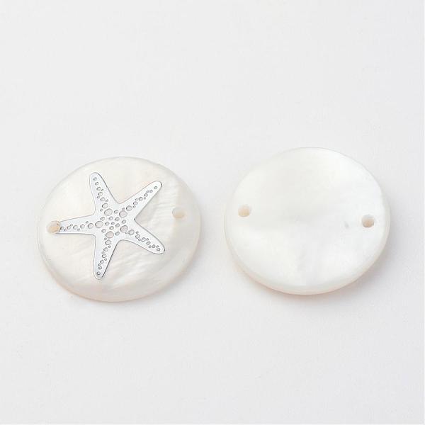 

PandaHall Freshwater Shell Links connectors, Flat Round with Gold Blocking Starfish/Sea Stars, Platinum, 20x3~4mm, Hole: 1.5mm Shell Flat...