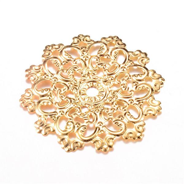 

PandaHall Iron Links, Etched Metal Embellishments, Flower, Light Gold, 48x47x2~3mm, Hole: 2mm Iron Flower