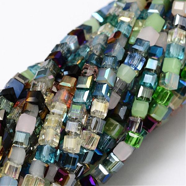 

PandaHall Electroplate Glass Beads Strands, Faceted Cube, Mixed Color, 4x4x4mm, Hole: 1mm, about 91pcs/strand, 15.94 inch Glass Cube..., Multicolor