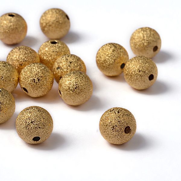 

PandaHall Brass Textured Beads, Round, Golden Color, 10mm, hole: 1.8mm Brass Round
