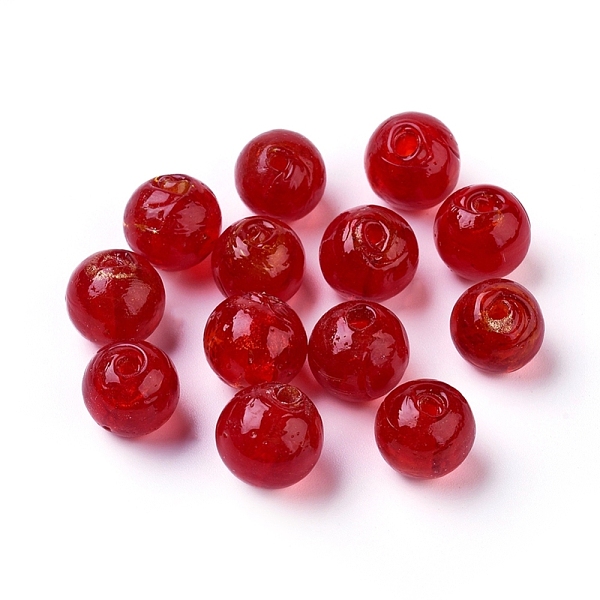 

PandaHall Handmade Silver Foil Glass Beads, Round, Red, 9.5~10.5mm, Hole: 1~2mm Silver Foil Round Red
