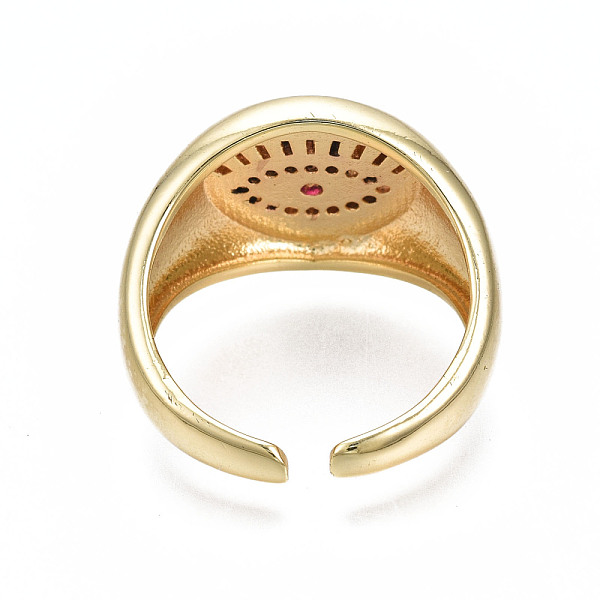 

PandaHall Cubic Zirconia Flat Round with Evil Eye Open Cuff Ring, Real 18K Gold Plated Brass Chunky Ring for Women, Nickel Free, Medium...
