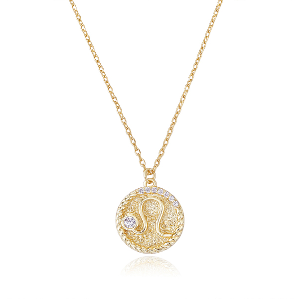 

PandaHall 925 Sterling Silver 12 Constellation Necklace Gold Horoscope Zodiac Sign Necklace Round Astrology Pendant Necklace with Zircons..., Clear