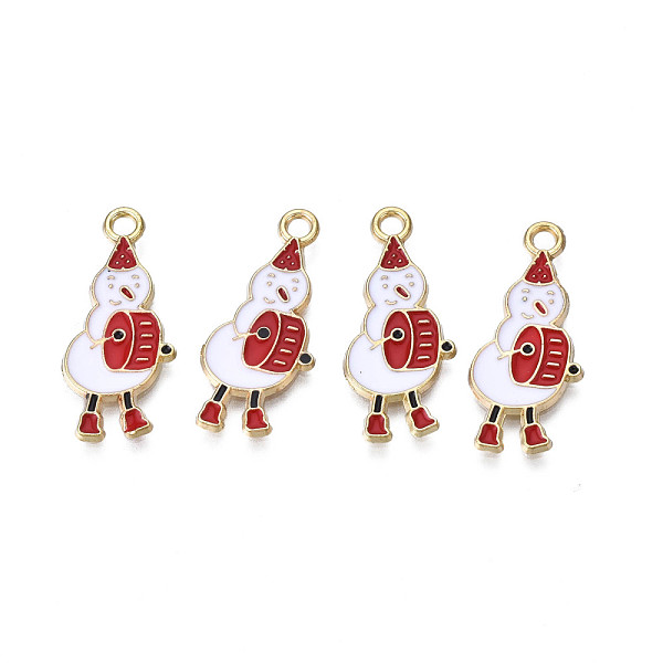 

PandaHall Rack Plating Alloy Enamel Pendants, Cadmium Free & Nickel Free & Lead Free, Light Gold, Christmas, Snowman with Drumming, Dark Red...