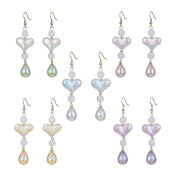 

PandaHall Heart & Teardrop Dangle Earrings for Women, Resin & Acrylic Bead Long Drop Earring with Brass Earring Hook, Mixed Color..., Multicolor