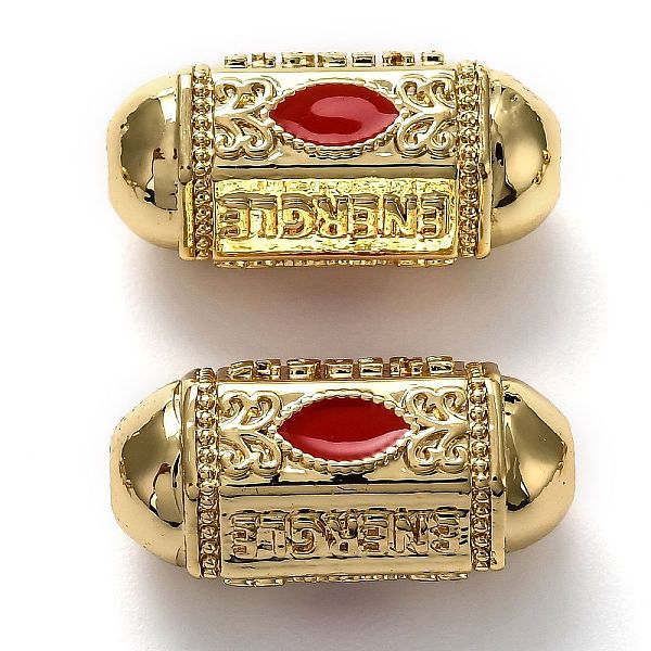 

PandaHall Brass Enamel Beads, Long-Lasting Plated, Real 18K Gold Plated, Oval & Word, Red, 19x9x9mm, Hole: 2mm Brass+Enamel Oval Red