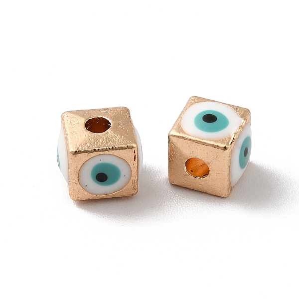 

PandaHall Alloy Enamel Beads, Light Gold, Cube with Evil Eye, White, 5.5x6x6mm, Hole: 1.8mm Alloy+Enamel Cube White