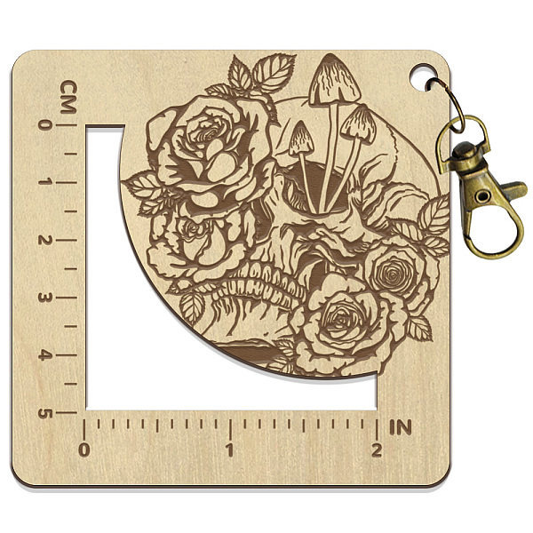 

PandaHall Wooden Square Frame Crochet Ruler, Knitting Needle Gauge, Skull, 7.6x7.6x0.5cm, Hole: 5mm Wood Skull