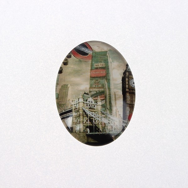 

PandaHall European Style Building Photo Glass Oval Cabochons, Colorful, 40x30x7~9mm Glass Oval