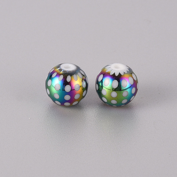 

PandaHall Electroplate Glass Beads, Round with Dots Pattern, Multi-color Plated, 10mm, Hole: 1.2mm Glass Others