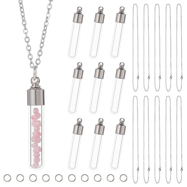 PandaHall SUNNYCLUE DIY Blank Wish Bottle Necklace Making Kit, Including Transparent Glass Bottle Pendant, 304 Stainless Steel Chain...