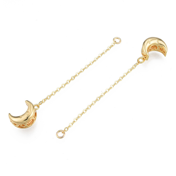 

PandaHall Brass Beads, with Chain and Jump Rings, Nickel Free, Moon, Real 18K Gold Plated, 62.5mm Brass Moon